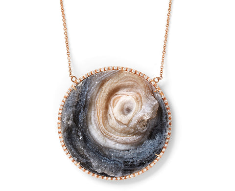 18-karat rose gold, diamond and crystallized chalcedony agate necklace