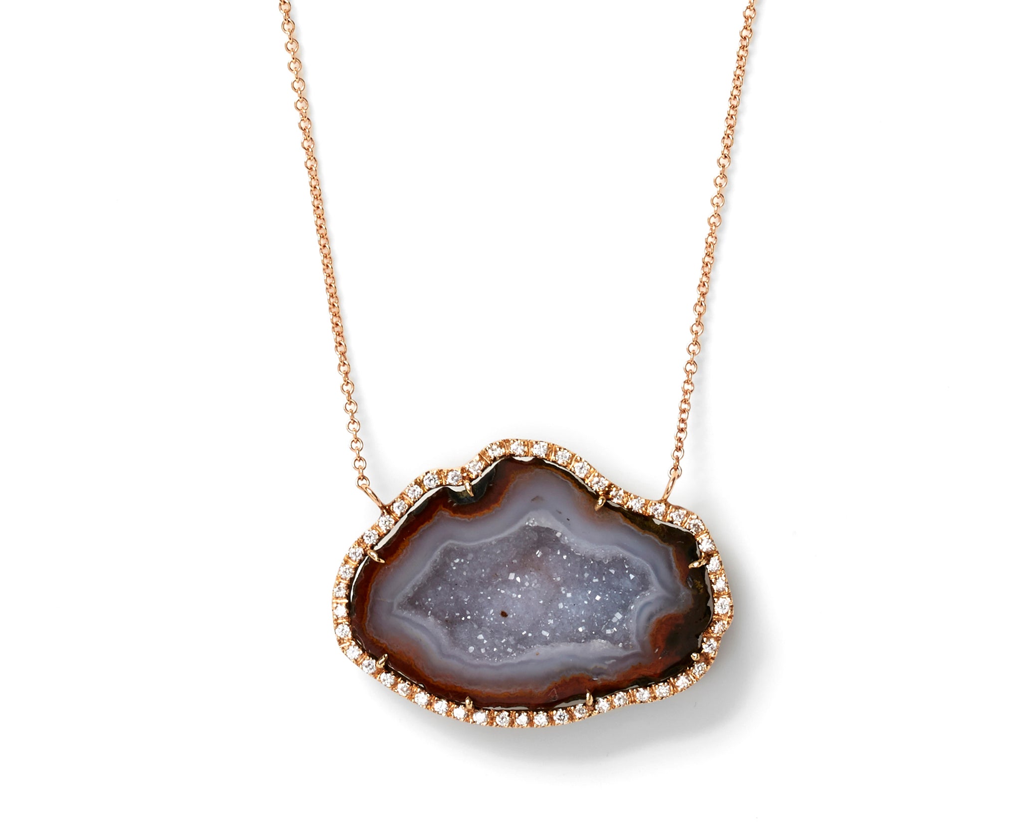 18-karat rose gold, geode and diamond necklace