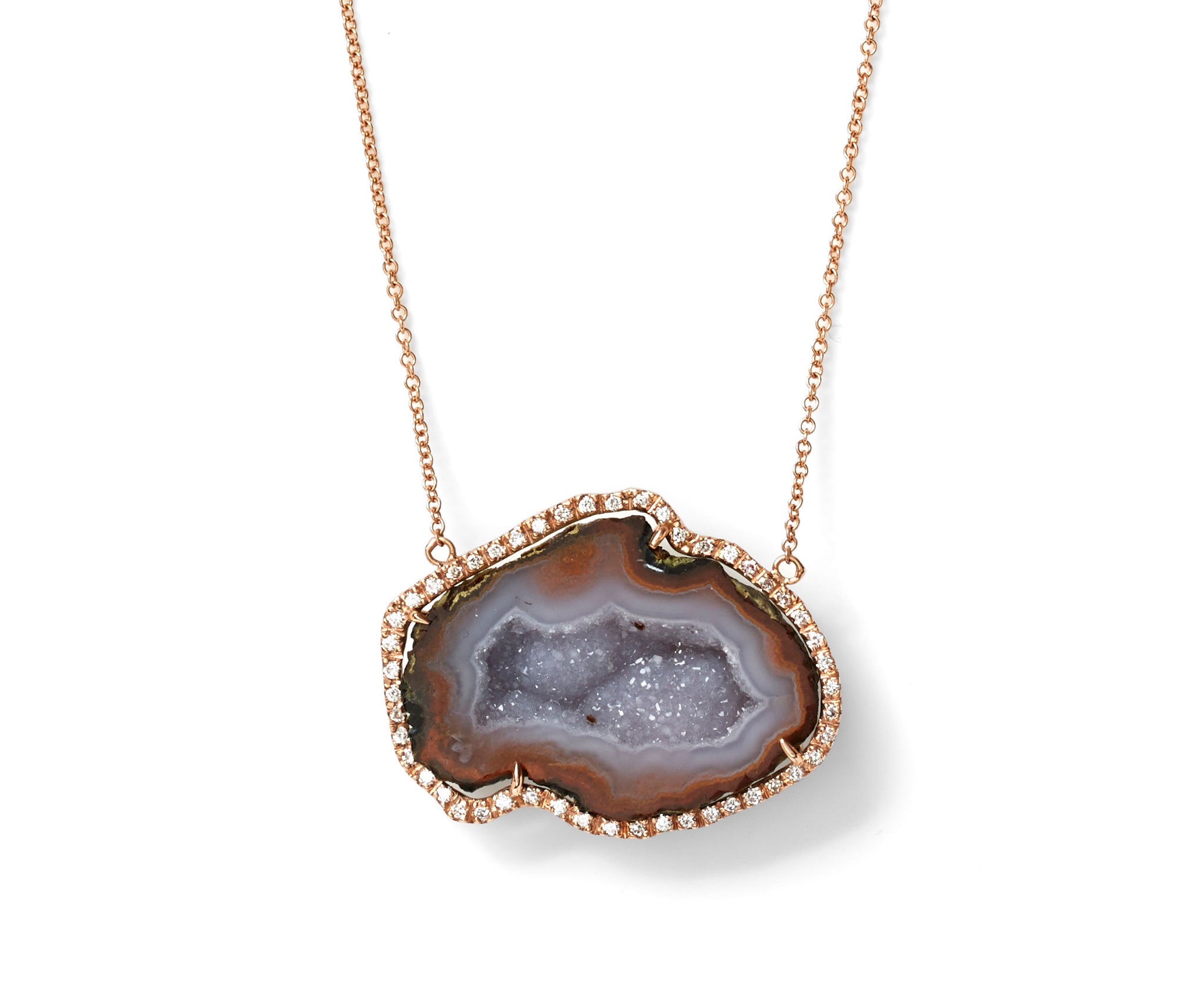 18-karat rose gold, geode and diamond necklace