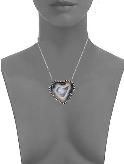 18-karat blackened white gold, geode and diamond necklace